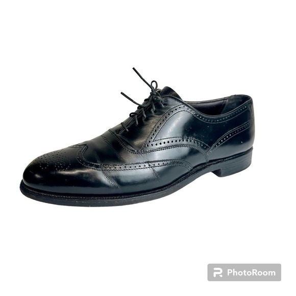 Hanover MasterFlex Dress Shoes‎ Men’s sz. 10 Black Wingtip Oxford Leather - Picture 2 of 14